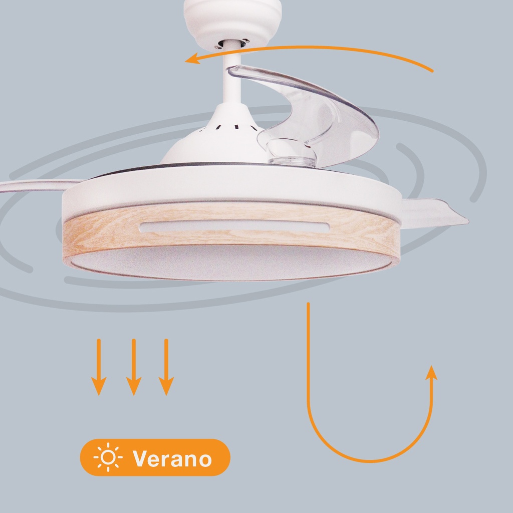 Ventilador de techo Buccheri con luz CCT regulable y mando – 107 cm, 3 aspas retráctiles, DC, Blanco - Imagen 4
