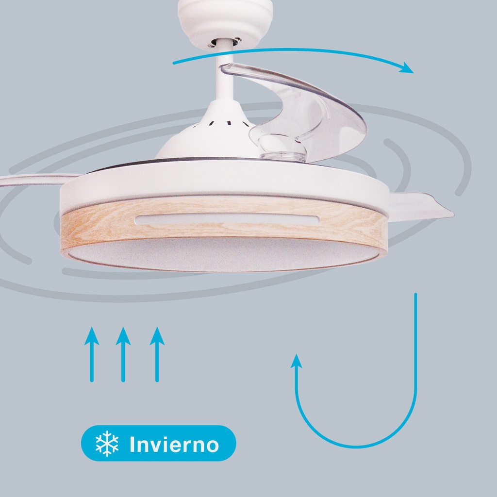 Ventilador de techo Buccheri con luz CCT regulable y mando – 107 cm, 3 aspas retráctiles, DC, Blanco - Imagen 5