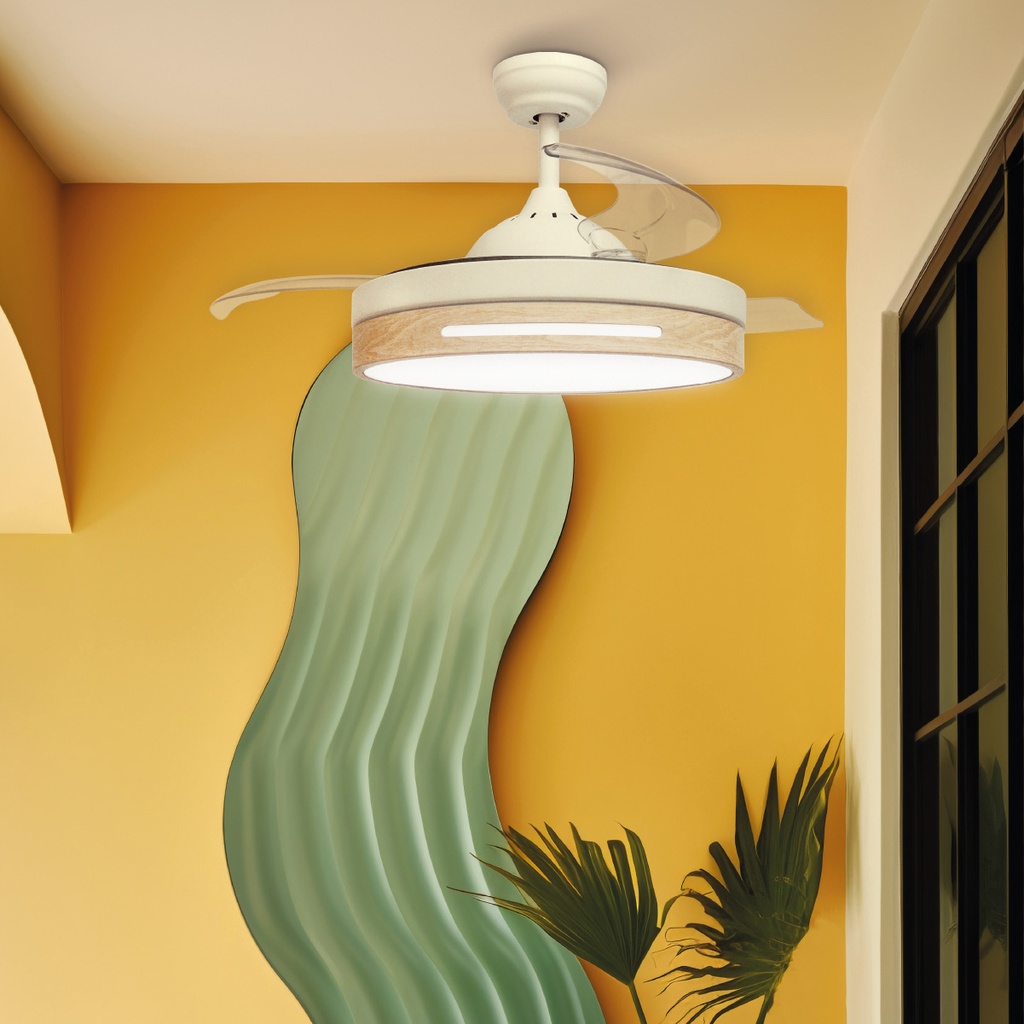 Ventilador de techo Buccheri con luz CCT regulable y mando – 107 cm, 3 aspas retráctiles, DC, Blanco - Imagen 6