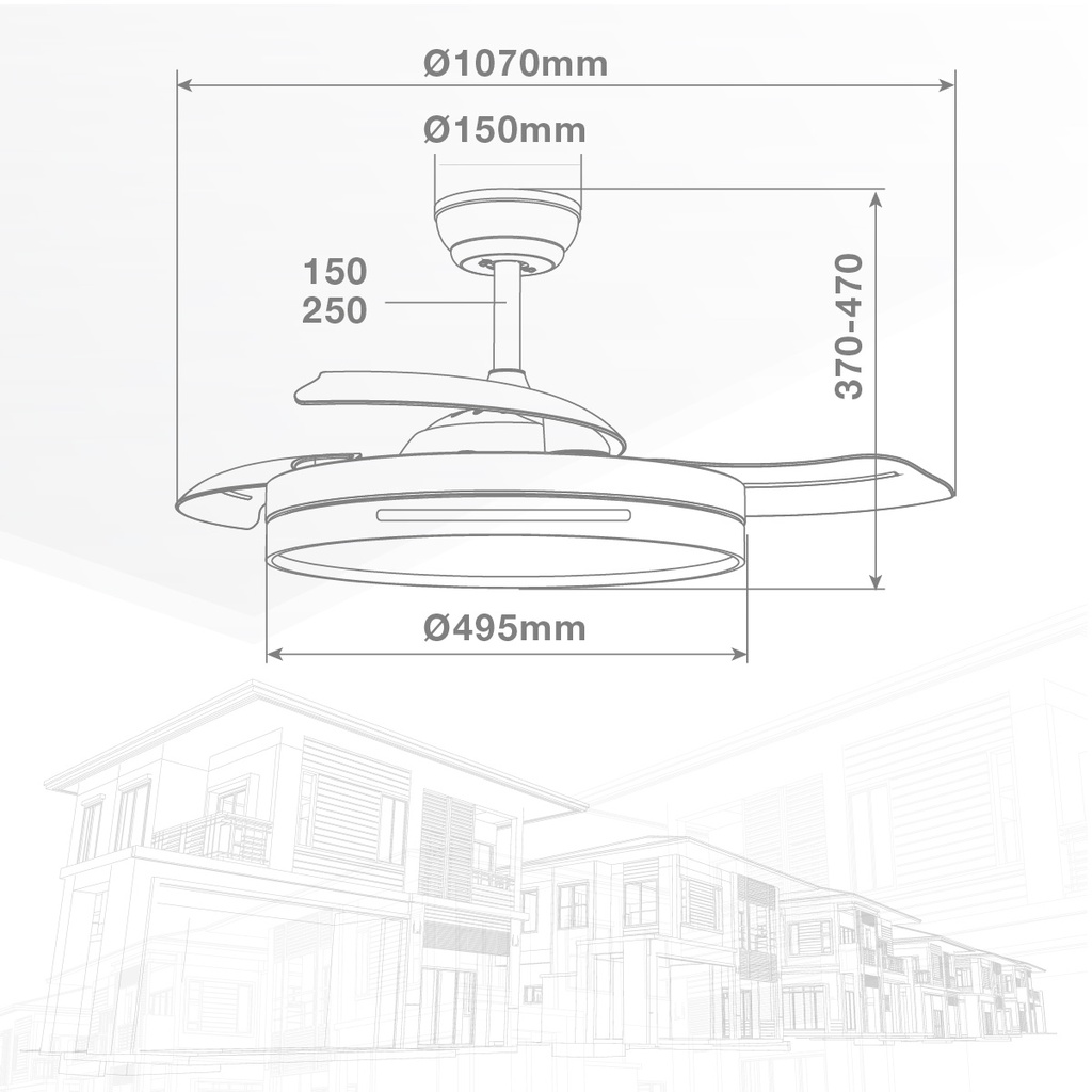 Ventilador de techo Buccheri con luz CCT regulable y mando – 107 cm, 3 aspas retráctiles, DC, Blanco - Imagen 7